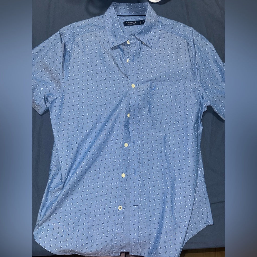Nautica Men's Floral Pattern Blue Shirt